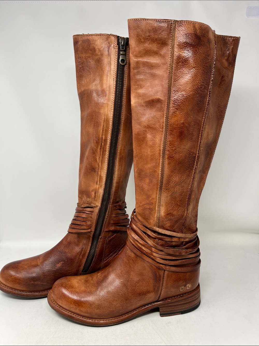BED/STU EVA KNEE HIGH LEATHER DISTRESSED RIDING BOOTS SZ 7.5 NEW